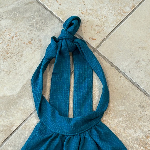 Free People Halter Top Womens M Teal Smocked Textured Boho Festival Tank Beachy - Picture 2 of 11